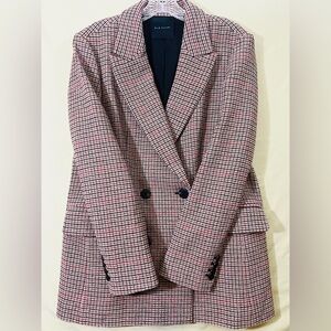 Elie Tahari Double Breasted Blazer Houndstooth Plaid Career Jacket Women P